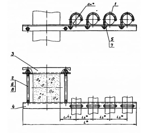 Крепления четырёх трубопроводов к ж/б колоннам в Кобрине