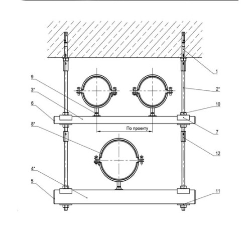 Крепления трех трубопроводов к перекрытию в Кобрине